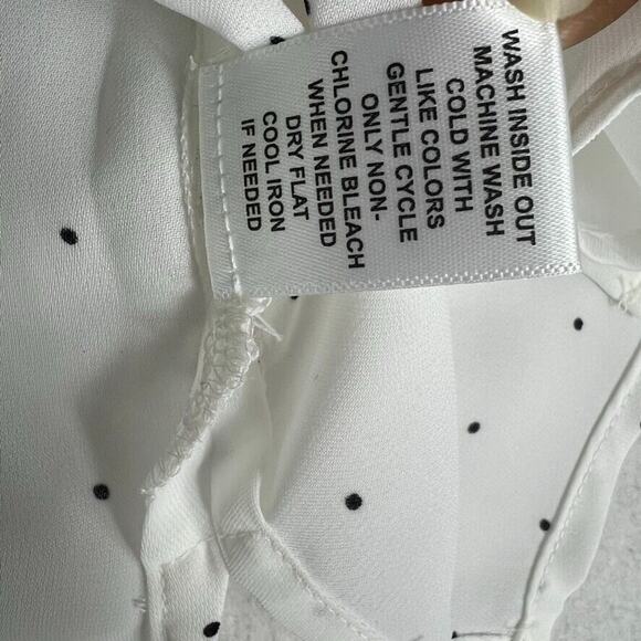 Elle Blouse Womens XS Button Up White Sheer Polka Dot Long Sleeve Office Career - Picture 11 of 12